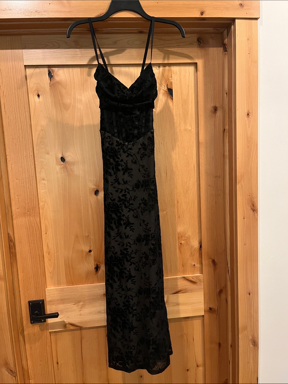 SHEIN Black Velvet Floral Maxi Slip Dress